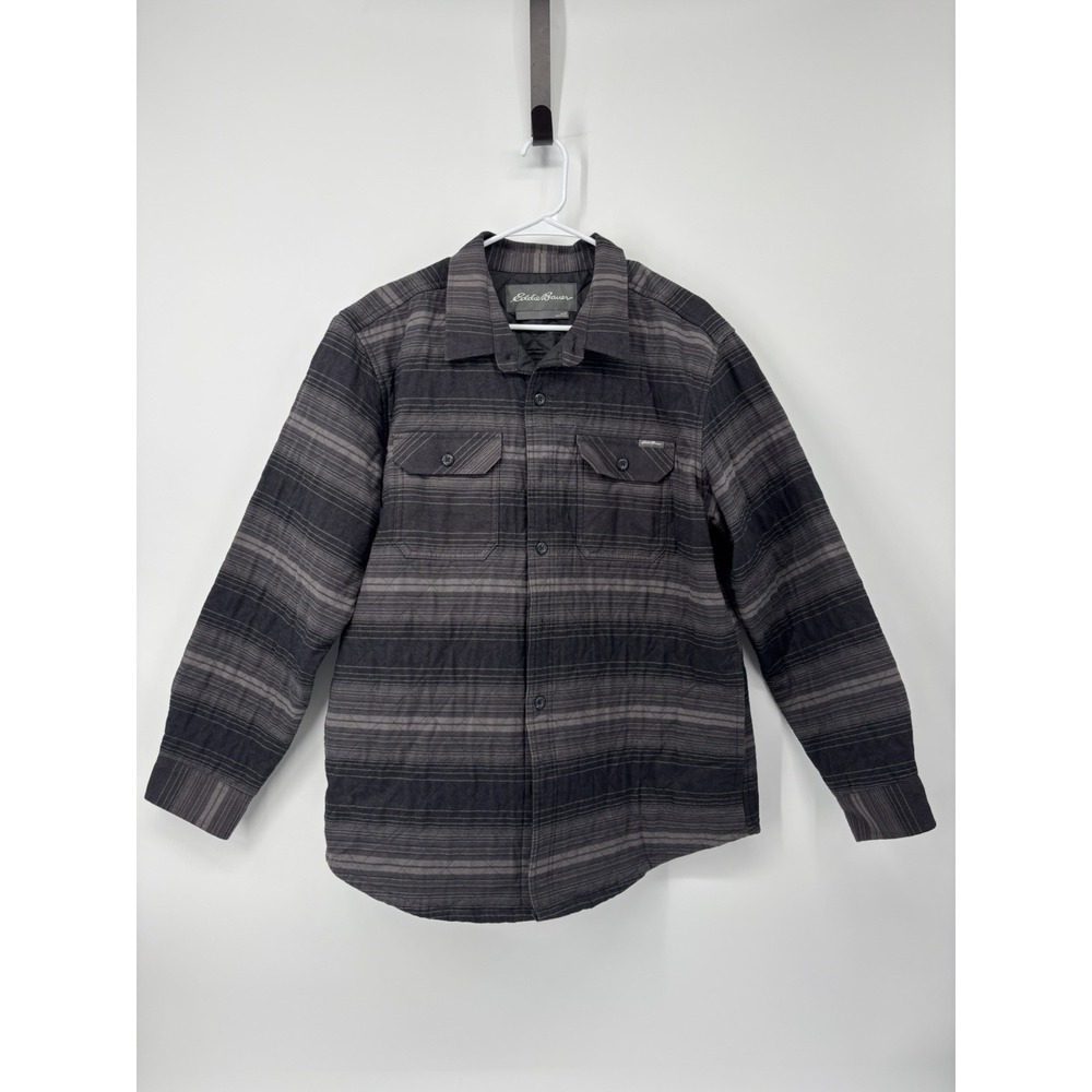 Eddie Bauer Shacket‎ Thick Button Up Black Gray Long Sleeve Flannel Men's Large
